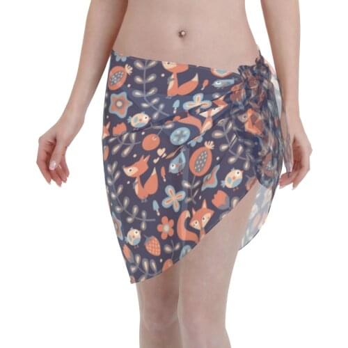 Beach Bikini Cover Up Floral Fox Birds Plants Strawberry Wrap Skirt Sarong Scarf Beachwear Bathing Suit Beachwear Swimsuits
