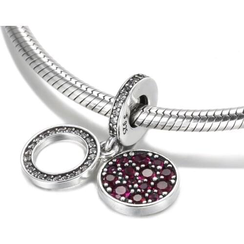Authentic S925 Dangle Bead Red Disc Double Pendant Charm for Women Bracelet Bangle DIY Jewelry