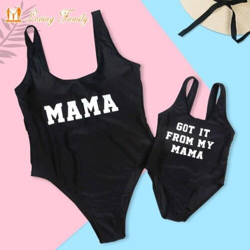 Family Swimwear Beach Match Swimsuit Mom And Daughter One-piece Swimsuit Son And Swim Trunks Letter Beachwear Mom Daughter
