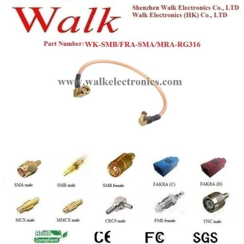 SMA male SMB female rg316 cable, SMA SMB right angle cable, SMA SMB RG316 cable
