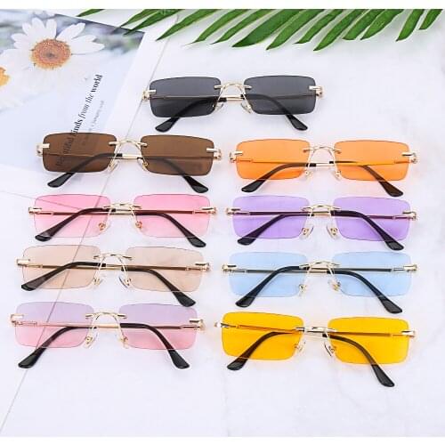 Narrow Sunglasses Tiny Rectangle Rimless Sun Glasses Unisex Vintage Square Gradient UV400 Eyeglasses