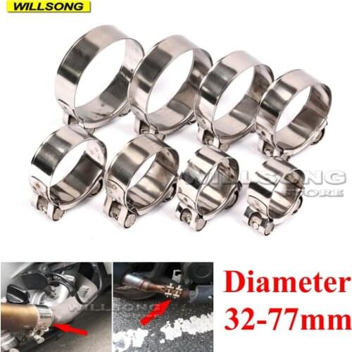 32-77mm Universal Exhaust Muffler Pipe Clamp Tube Clip Hardware Quick Release Bolts 304 Stainless Steel Motorcycle Accessories