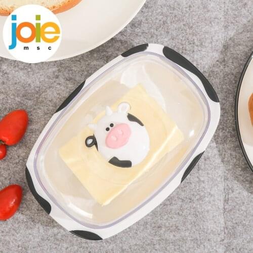 Joie High Quality Plastic Moomoo Butter Dish with Lid BPA Free Cheese Storage Box Food Container Butter Crisper Kitchen Gadgets