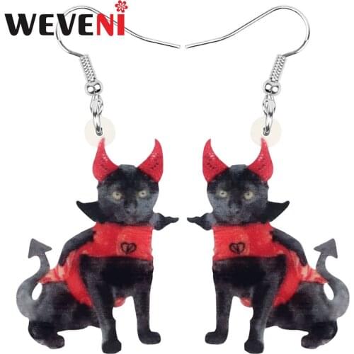 WEVENI Acrylic Halloween Black Cat Earrings Cute Pet Animal Dangle Drop Jewelry For Women Kid Girl Fashion Party Gift Decoration
