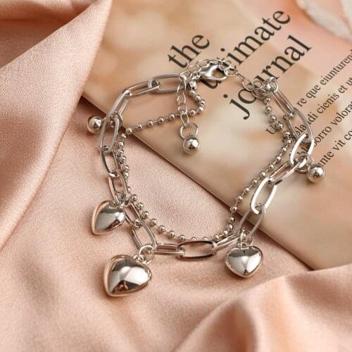 Japanese Multilayer bracelets Chain Link Heart Bracelets & Bangles Simple Bracelet Jewelry For Women Drop Shipping