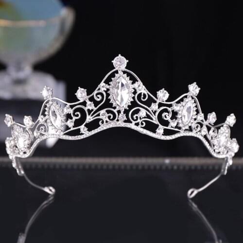New Crystal Crowns Fashion Silver Color Plate Hair Accessories For Women Wedding Rhinestone Bridal Tiaras Head Jewelry Headdress