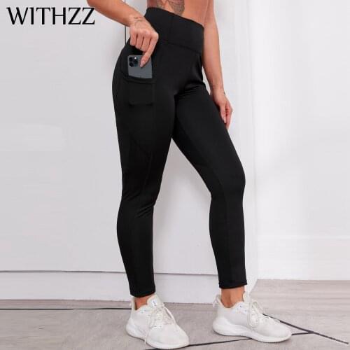 WITHZZ Female High Waist Skinny Sports Casual Women Pants Pockets Nude Fitness Leggings