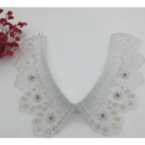 Women Neckwear Tie Embroidery Crystal Rhinestone Bead Neckline Fake Collar Detachable False Collar Removable Lapel Blouse Tops