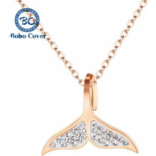 Mermaid Tail Pendant Women Necklace Rose gold plated Process Necklaces Temperament female Whale Tail Fashion Jewelry Accessories