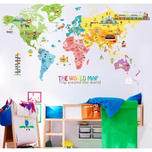 Animal World Map Wall Stickers Poster Boy Gilr Kids Room Decoration Aesthetic Nursery Bedroom Home Office Decor Wallpaper Art
