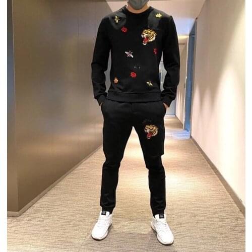 Winter Breathable Sportswear embroidered design suit Casual Tracksuit Men Slim 100% cotton Sweat Suits