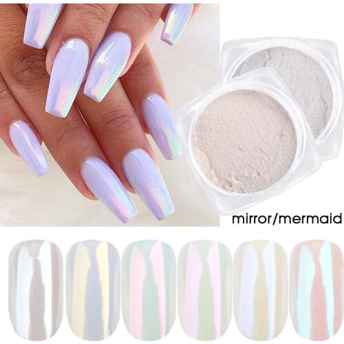 1 Box Pearl Nail Glitter Powder Neon Shimmer Mirror Mermaid Dipping White Purple Nail Chrome Pigment Dust Polish Decor GLB01-07