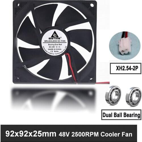1PCS 90mm 90x25mm 48V Cooler Fan 2pin Dual Ball Bearing For Computer Case CPU DC Brushless Cooling Fan
