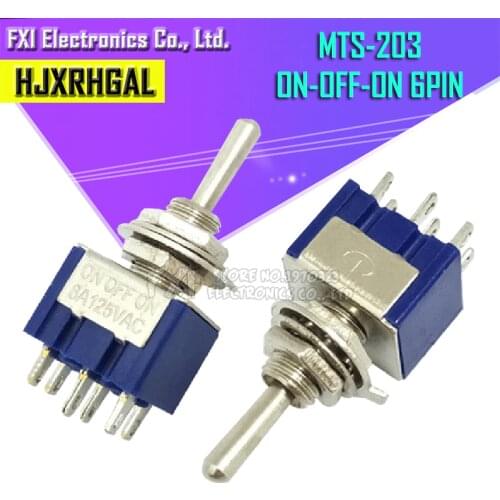 10PCS MTS-203 DPDT Switch 6A 125V AC 6-Pin ON-OFF-ON Mini Toggle Switches 31*13*12mm For Switching Lights Motors