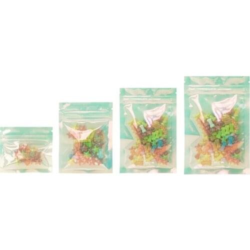 100pcs Resealable Small Clear Laser Makeup Gifts Jewelry Ziplock Package Flat Pouches Blue Holographic Zip Lock Plastic Bags