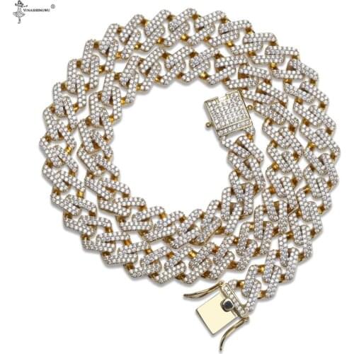 14mm Miami Prong Set Cuban Chains Necklace For Men Gold Silver Color Hip Hop Iced Out Paved Bling CZ Men Rapper Necklace Jewelry