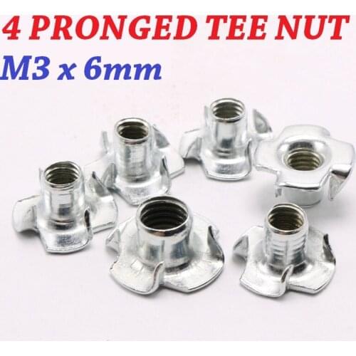 200PCS/lot M3x6MM Zinc Plated Four Claws Nut Speaker T-nut Blind Pronged Insert Tee Nut Furniture Hardware