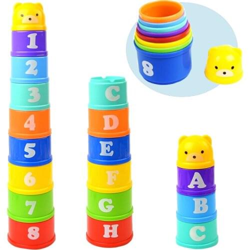8PCS Educational Baby Toys Figures Letters Foldind Stack Cup Tower 6Month+Children Early Intelligence