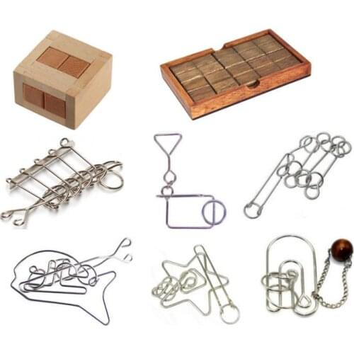 8PCS/Set IQ Metal Wooden Brain Teaser Puzzles Game for Adults Children