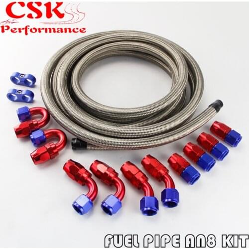 AN8 Stainless Steel Braided Hose 5M + AN 8 AN Fitting Hose End Adaptor KIT