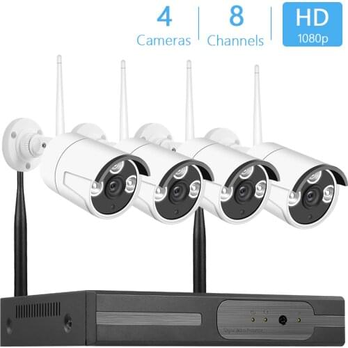 8CH NVR Wireless Security Surveillance System+4Pcs 2MP 1080P WIFI Home Security Camera Night Vision P2P Motion Detection Alarm