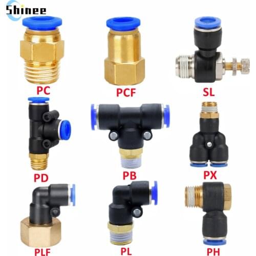 Pneumatic Air Connector Fitting PC/PCF/PL/PLF 4mm 6mm 8mm Thread 1/8" 1/4 3/8 1/2 Straight Hose Fittings Pipe Quick Connectors