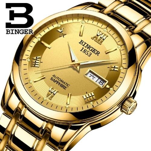 2017 BINGER Luxury Brand Watches Men Automatic self-wind Fashion Casual Male Sports Mechanical Watch Full Steel Gold Wristwatch