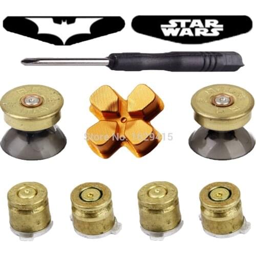 For Sony Playstation Dualshock 4 Slim Pro Controller Gold Dpad + Brass Analog Thumb Sticks + 9mm Bullet Buttons Mod Kit For PS4