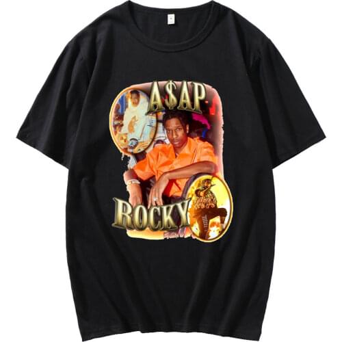 Rapper Asap Rocky Fashion Casual T-shirt Top Male Hip Hop Music Short Sleeve Female Black Crewneck Tshirt Spring Summer T Shirt