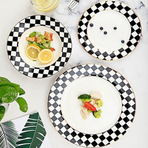Geometric Black and White Disk European Ceramic Tableware Home Kitchen Plate Simple Breakfast