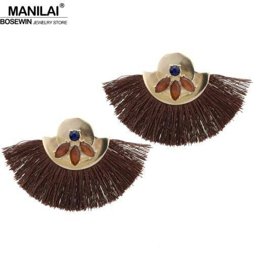 MANILAI Indian Jewelry Tassel Earrings Women Fashion Resin Golden Metal Fringed Statement Dangle Earrings Brincos