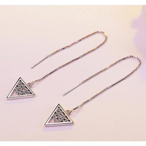 KOFSAC Hot Sale Exquisite Triangle CZ Earring Long Ear Line New Silver 925 Earrings For Women Fine Jewelry Valentines Day Gifts