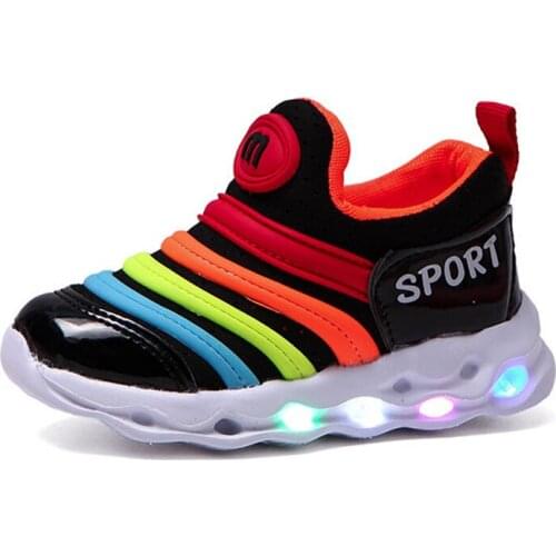 Autumn Toddler Girls Casual Sneakers Shoes for Kids Caterpillar LED Luminous Running Shoes Stretch Cloth Boys Mesh Breathable