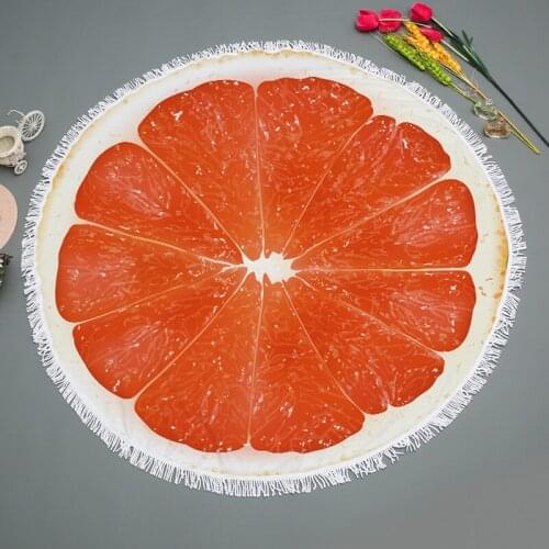 Round Beach Towel With Fruit Orang kiwi Print Microfiber and Tassels Bath Towels Soft Feel Bath Towels For Adults Quick Drying