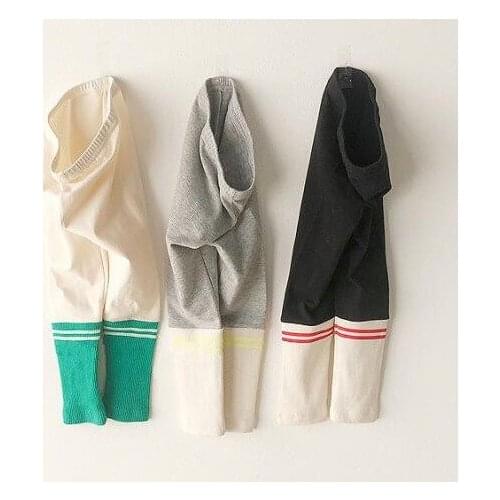 2020 spring and autumn childrens new style stitching leggings for men and women baby contrasting parallel bars casual trousers