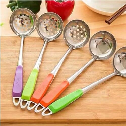 Thickened Stainless Steel Colander Soup Spoon Kitchenware Long Handle Fishing Spoon Japanese Hot Pot Tableware Household Spoon