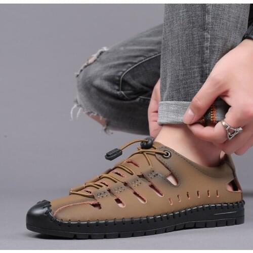 2021 Brand New Men Genuine Leather Hollow Out Sandals Summer Fashion Leather Casual Shoes Comfortable Cool Beach Shoes