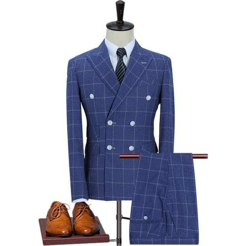 2019 Mens Suits with Pants Plaid Mens Blazer Slim Fit Male Groom Business Casual (Jacket+Pants+Vest) Costume