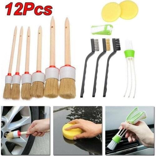 12Pcs Car Detailing Brush Set Detail For Cleaning Wheels Engine Emblems Air Vent Cleaning Tools