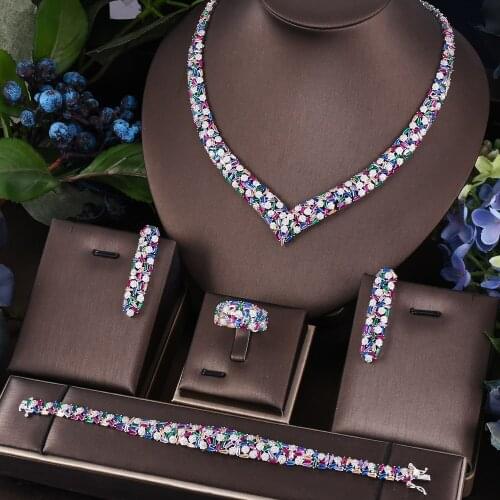 AccKing 4pcs Bridal Zirconia Full Jewelry Sets For Women Party, Luxury Dubai Nigeria CZ Crystal Wedding Jewelry Sets
