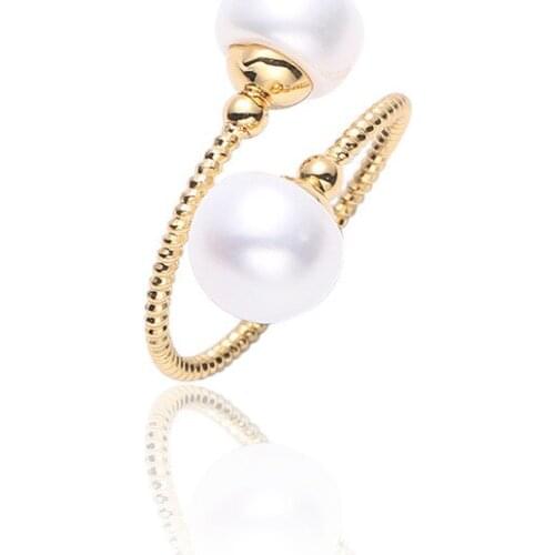 2020 New High Quality Copper Plated 14k Gold Temperament Wild Natural Freshwater Pearl Ring Opening Adjustable Ring Female