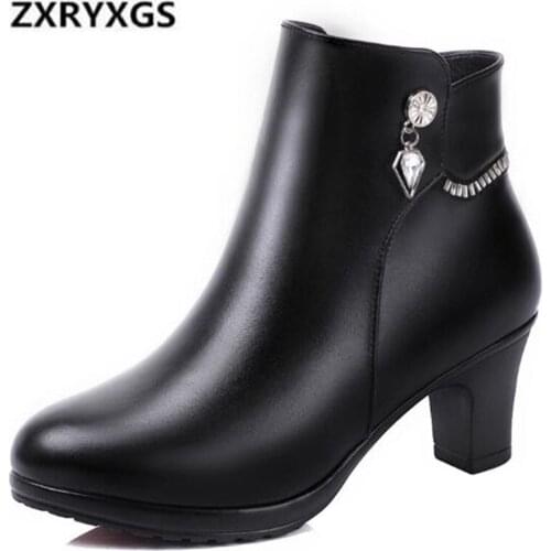2020 New Winter Boots Women Shoe Fashion Rhinestone Cow Leather Boots Women Shoes Non-slip Comfortable Warm Ankle Boots Woman