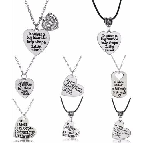 Teachers Gifts Apple Love Heart Pendants Chain Necklace It Takes A Big Heart Thanks You Teacher Jewelry Teachers Day Presents