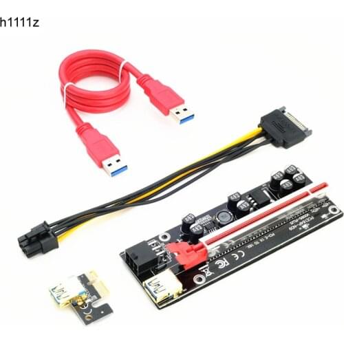 VER009S Plus PCI-E Riser Card 009s Plus PCI Express Riser Adapter Molex 6Pin SATA to USB3.0 Cable 1X 16X Extender for GPU Mining