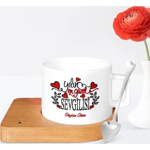 Tailor-made Of Beautiful Lover Wooden Altlıklı Ceramic Cup