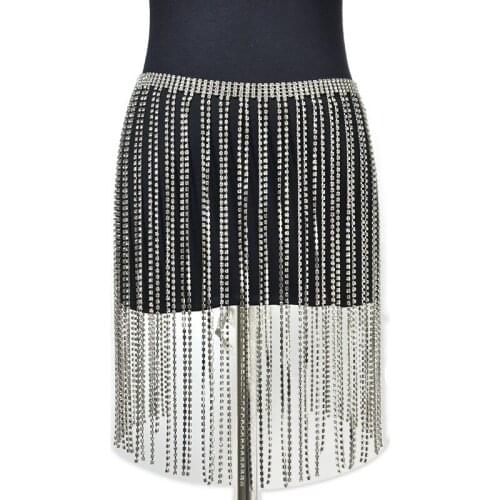 Silver Gold Wide Rhinestone Fringe Waist Belt For Women Bling Metal Belly Chain Dance SHow Night Club Sexy Crystal Body Jewelry