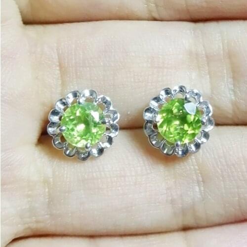 Natural peridot stud earring 925 sterling silver Flower style earrings 0.85ct*2pcs gemstone C971607