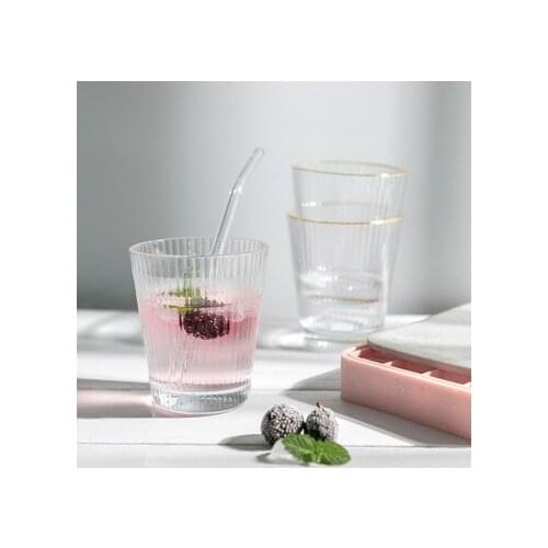 Li Qing Wholesale Nordic Style Vertical Ribbed Drinkware Tea Coffee Mug clear Rainbow tumblers glass tumbler cup with Gold Rim