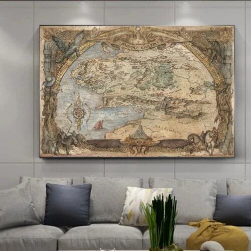 Vintage Middle-earth World Map Poster Print Wall Art Famouse Movie Picture Canvas Painting Decoration For Living Room Home Decor