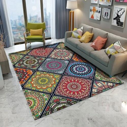 Good Quqlity Bohemian Style Mandala Pattern Carpet Non-slip Bath Mat Soft Fluffy Flannel Living Room Bedroom Decorative Carpet